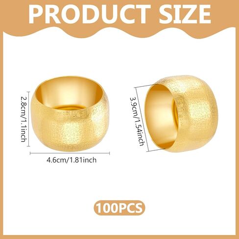 100 Pcs Napkin Rings Round Napkin Holder Rings for Cloth Table Decorations, Gold Decorative Dining Table Setting for Valentine's Day Wedding Anniversary Birthday Dinners Party in Kuwait