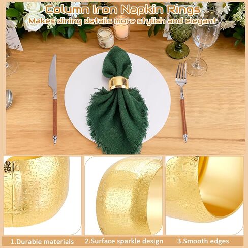 100 Pcs Napkin Rings Round Napkin Holder Rings for Cloth Table Decorations, Gold Decorative Dining Table Setting for Valentine's Day Wedding Anniversary Birthday Dinners Party in Kuwait
