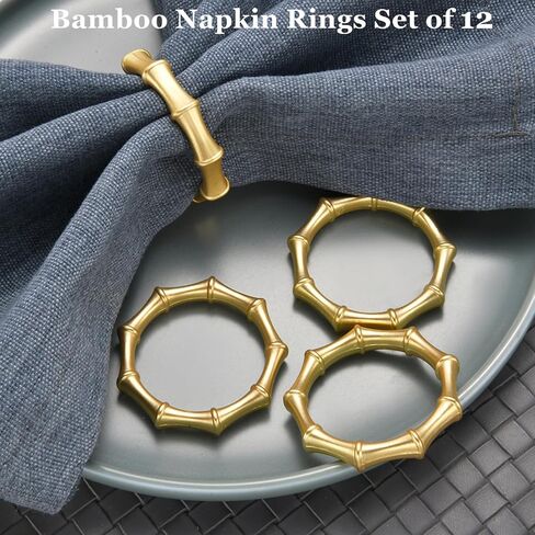 Gold Bamboo Napkin Rings Set of 12, Solid Alloy Bamboo Knuckle Napkin Ring, Elegant Farmhouse Napkins Holders for Wedding, Easter, Thanksgiving & Daily Dining Table Setting Decor(Matte Gold 12) in Saudi Arabia
