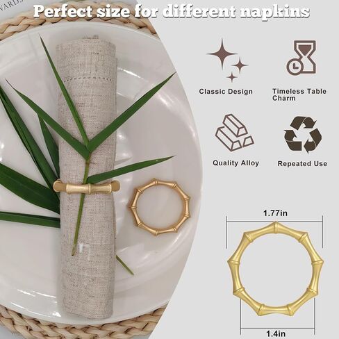Gold Bamboo Napkin Rings Set of 12, Solid Alloy Bamboo Knuckle Napkin Ring, Elegant Farmhouse Napkins Holders for Wedding, Easter, Thanksgiving & Daily Dining Table Setting Decor(Matte Gold 12) in Saudi Arabia