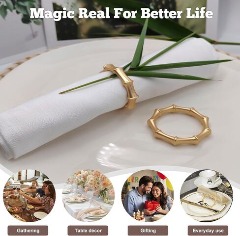 Gold Bamboo Napkin Rings Set of 12, Solid Alloy Bamboo Knuckle Napkin Ring, Elegant Farmhouse Napkins Holders for Wedding, Easter, Thanksgiving & Daily Dining Table Setting Decor(Matte Gold 12) in Saudi Arabia