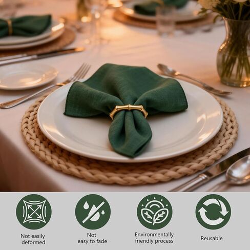 Gold Bamboo Napkin Rings Set of 12, Solid Alloy Bamboo Knuckle Napkin Ring, Elegant Farmhouse Napkins Holders for Wedding, Easter, Thanksgiving & Daily Dining Table Setting Decor(Matte Gold 12) in Saudi Arabia