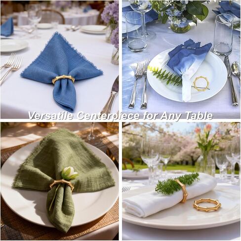 Gold Bamboo Napkin Rings Set of 12, Solid Alloy Bamboo Knuckle Napkin Ring, Elegant Farmhouse Napkins Holders for Wedding, Easter, Thanksgiving & Daily Dining Table Setting Decor(Matte Gold 12) in Saudi Arabia