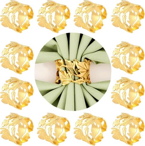 Gold Bamboo Napkin Rings Set of 12, Solid Alloy Bamboo Knuckle Napkin Ring, Elegant Farmhouse Napkins Holders for Wedding, Easter, Thanksgiving & Daily Dining Table Setting Decor(Matte Gold 12) in Saudi Arabia