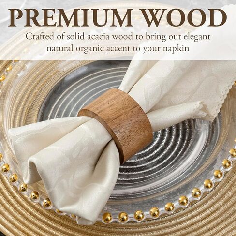 MyGift Rustic Natural Solid Acacia Wood Rings for Cloth Dinner Napkins, Decorative Napkin Holders for Dining Serviettes, Set of 6 - Handcrafted in India in Saudi Arabia