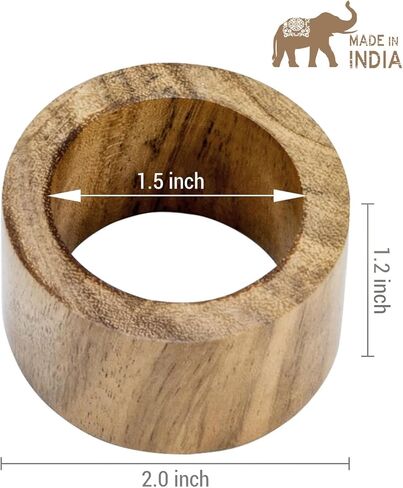 MyGift Rustic Natural Solid Acacia Wood Rings for Cloth Dinner Napkins, Decorative Napkin Holders for Dining Serviettes, Set of 6 - Handcrafted in India in Saudi Arabia