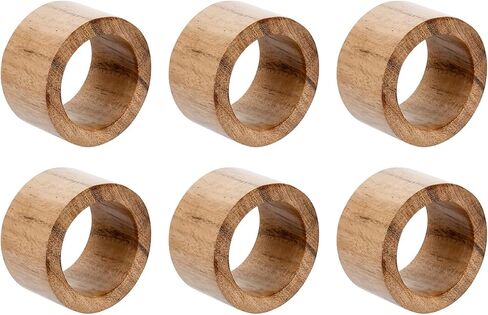 MyGift Rustic Natural Solid Acacia Wood Rings for Cloth Dinner Napkins, Decorative Napkin Holders for Dining Serviettes, Set of 6 - Handcrafted in India in Saudi Arabia
