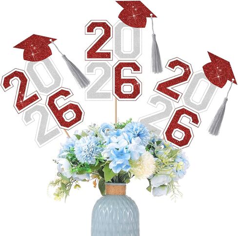 10 Pcs Graduation Table Centerpieces Sticks with Tassels, class of 2025 Grad Cap Picks Table Decoration Cupcake Toppers for Party Centerpiece Decoration Supplies(Blue and Gold) in Kuwait
