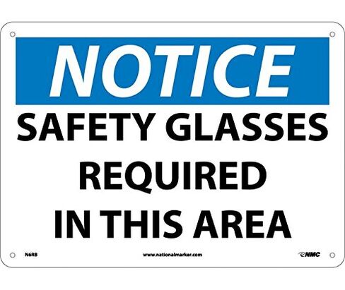 National Marker N6RB "Notice, Safety Glasses Required in This Area" Sign, Rigid Plastic, 10" x 14" in Kuwait