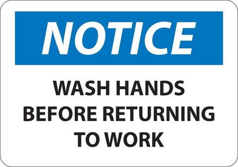 National Marker N43RB "Notice, Wash Hands Before Returning to Work" Sign, Rigid Plastic, 10" x 14" in Kuwait