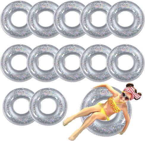12 Pcs Pool Floats Glitter Swim Rings with Sequined Inflatable Pool Float Tube Swimming Ring Toys for Kids Boy Girl Summer Vacation Beach Party Favors Supplies in Saudi Arabia