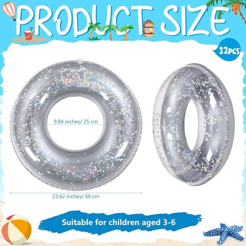 12 Pcs Pool Floats Glitter Swim Rings with Sequined Inflatable Pool Float Tube Swimming Ring Toys for Kids Boy Girl Summer Vacation Beach Party Favors Supplies in Saudi Arabia