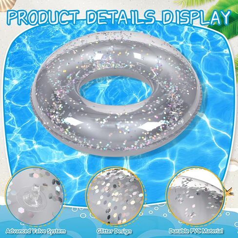 12 Pcs Pool Floats Glitter Swim Rings with Sequined Inflatable Pool Float Tube Swimming Ring Toys for Kids Boy Girl Summer Vacation Beach Party Favors Supplies in Saudi Arabia