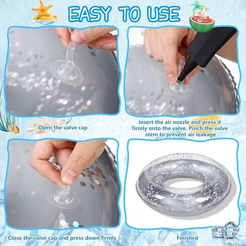 12 Pcs Pool Floats Glitter Swim Rings with Sequined Inflatable Pool Float Tube Swimming Ring Toys for Kids Boy Girl Summer Vacation Beach Party Favors Supplies in Saudi Arabia