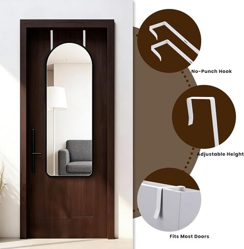 2 Pcs Over The Door Mirror Hanger with Protective Lining, Adjustable Door Mirrors Hanger Set, Five-Hole Over The Doors-Mirrors Hook, No Tools Needed in Saudi Arabia