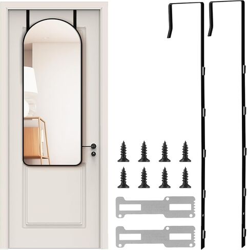 Tyqour Over The Door Hooks Over The Door Mirror Hanger Set, 4pcs Adjustable Mirror Door Hanging Hooks with Iron Filings & Screws, Black & Silver, Perfect for Hanging Over Door in Saudi Arabia