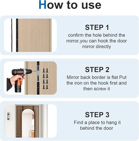 Tyqour Over The Door Hooks Over The Door Mirror Hanger Set, 4pcs Adjustable Mirror Door Hanging Hooks with Iron Filings & Screws, Black & Silver, Perfect for Hanging Over Door in Saudi Arabia