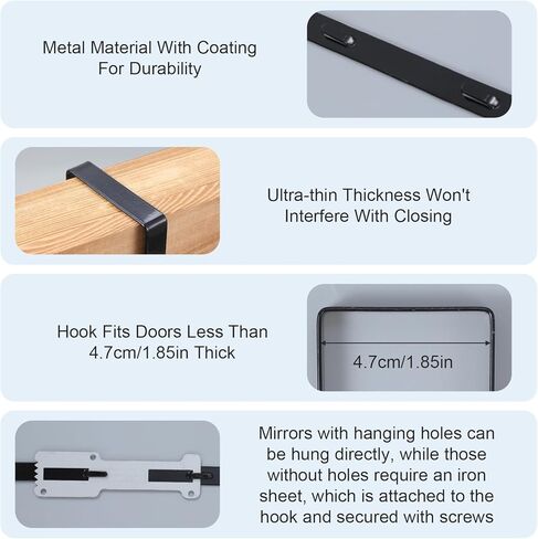 Tyqour Over The Door Hooks Over The Door Mirror Hanger Set, 4pcs Adjustable Mirror Door Hanging Hooks with Iron Filings & Screws, Black & Silver, Perfect for Hanging Over Door in Saudi Arabia