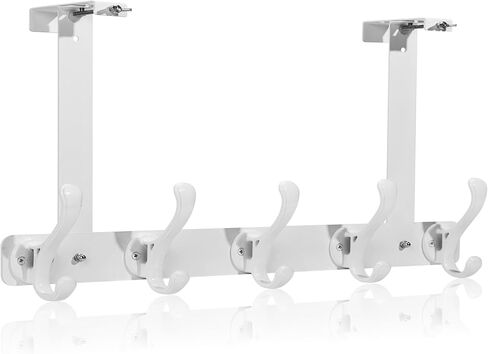 المثابرة على خطافات الباب مع تصميم القفل التلقائي، رف معطف متعدد الوظائف مقاوم للصدأ، حامل مناشف الحمام، منظم تعليق الباب موفر للمساحة مع 5 خطافات للملابس والمناشف (أبيض) in Kuwait