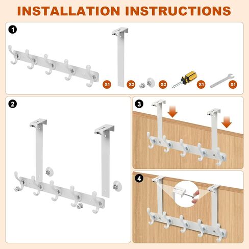 المثابرة على خطافات الباب مع تصميم القفل التلقائي، رف معطف متعدد الوظائف مقاوم للصدأ، حامل مناشف الحمام، منظم تعليق الباب موفر للمساحة مع 5 خطافات للملابس والمناشف (أبيض) in Kuwait