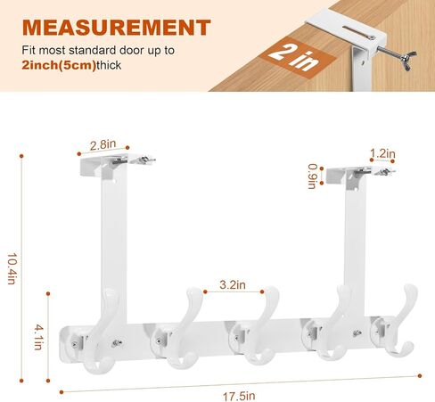 المثابرة على خطافات الباب مع تصميم القفل التلقائي، رف معطف متعدد الوظائف مقاوم للصدأ، حامل مناشف الحمام، منظم تعليق الباب موفر للمساحة مع 5 خطافات للملابس والمناشف (أبيض) in Kuwait