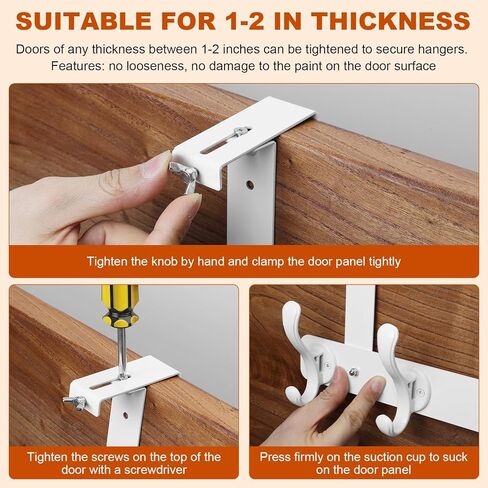 المثابرة على خطافات الباب مع تصميم القفل التلقائي، رف معطف متعدد الوظائف مقاوم للصدأ، حامل مناشف الحمام، منظم تعليق الباب موفر للمساحة مع 5 خطافات للملابس والمناشف (أبيض) in Kuwait