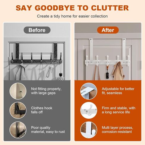المثابرة على خطافات الباب مع تصميم القفل التلقائي، رف معطف متعدد الوظائف مقاوم للصدأ، حامل مناشف الحمام، منظم تعليق الباب موفر للمساحة مع 5 خطافات للملابس والمناشف (أبيض) in Kuwait