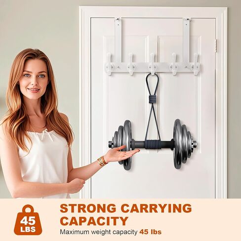 المثابرة على خطافات الباب مع تصميم القفل التلقائي، رف معطف متعدد الوظائف مقاوم للصدأ، حامل مناشف الحمام، منظم تعليق الباب موفر للمساحة مع 5 خطافات للملابس والمناشف (أبيض) in Kuwait