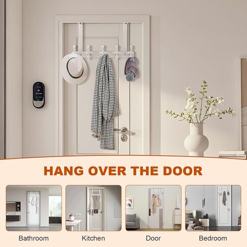 المثابرة على خطافات الباب مع تصميم القفل التلقائي، رف معطف متعدد الوظائف مقاوم للصدأ، حامل مناشف الحمام، منظم تعليق الباب موفر للمساحة مع 5 خطافات للملابس والمناشف (أبيض) in Kuwait