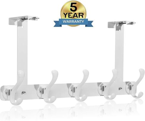 المثابرة على خطافات الباب مع تصميم القفل التلقائي، رف معطف متعدد الوظائف مقاوم للصدأ، حامل مناشف الحمام، منظم تعليق الباب موفر للمساحة مع 5 خطافات للملابس والمناشف (أبيض) in Kuwait