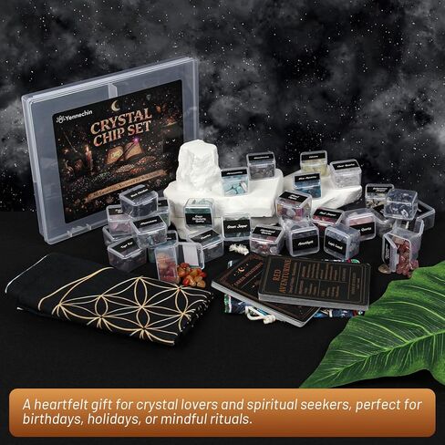 Healing Crystals Set with 30 Crystal Gravel Stones, Flower of Life Ritual Mat and Meaning & Ritual Affirmation Cards – Healing Stones for Meditation, Witchcraft Supplies in Saudi Arabia