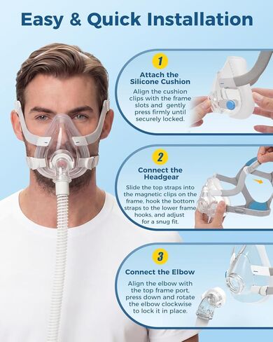 قناع CPAP من سلسلة TMS Comfort، أقنعة CPAP لكامل الوجه مع غطاء للرأس، نظام إطار بديل لـ AirFit F20، مجموعة تجميع الغطاء الكامل - تتضمن الكوع والوسادة، متوسط in Saudi Arabia