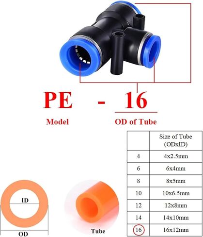 PE Connectors 4mm 6mm 8mm 10 12mm Pneumatic Fitting Connect Slip Lock 3 Way Plastic Pipe Water Hose Tube Connector 1Pcs(PE-16) in Saudi Arabia