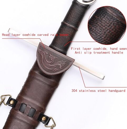 Sword Valley Classic-Style Decorative Rapier with Sheath - 304 Stainless Steel Construction - Full-Grain Leather Guard - Hand-Stitched Handle - Collection Display in Kuwait
