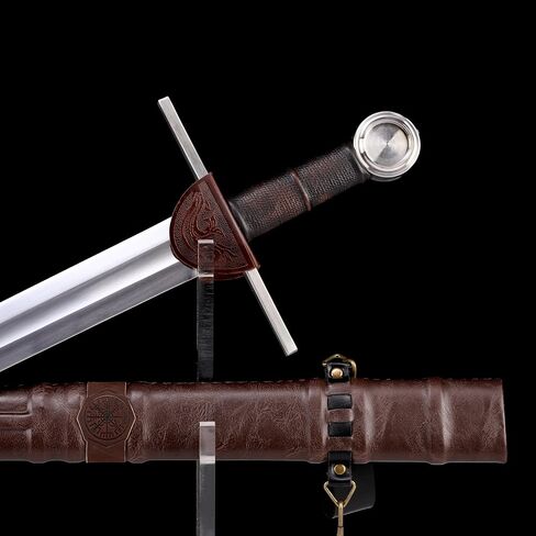 Sword Valley Classic-Style Decorative Rapier with Sheath - 304 Stainless Steel Construction - Full-Grain Leather Guard - Hand-Stitched Handle - Collection Display in Kuwait