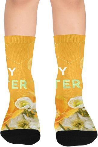 جوارب المشي لمسافات طويلة باللون الأصفر على شكل بيضة عيد الفصح من الخشخاش - جوارب شتوية حرارية سميكة دافئة للأولاد والبنات للمدرسة، والارتداء اليومي والأنشطة الخارجية in Kuwait