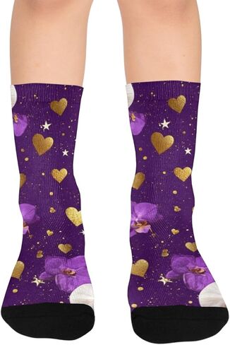 جوارب لافندر ذهبية على شكل قلب للمشي لمسافات طويلة - جوارب شتوية حرارية سميكة دافئة للأطفال الصغار للأولاد والبنات للمدرسة، والارتداء اليومي والأنشطة الخارجية in Kuwait