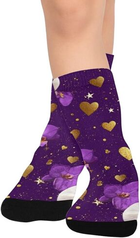 جوارب لافندر ذهبية على شكل قلب للمشي لمسافات طويلة - جوارب شتوية حرارية سميكة دافئة للأطفال الصغار للأولاد والبنات للمدرسة، والارتداء اليومي والأنشطة الخارجية in Kuwait