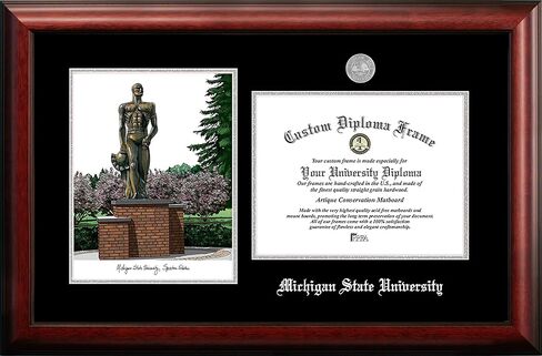 صور الحرم الجامعي NCAA Michigan State Spartans للجنسين إطار ميدالية فضية جامعة ولاية ميشيغان، Spartan، 11 عرض × 8.5 ارتفاع إطار دبلوم فضي منقوش طباعة حجرية، بني، مقاس واحد in Saudi Arabia