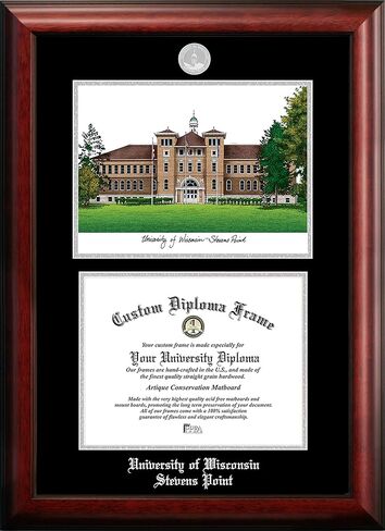 Campus Images NCAA Wisconsin - Stevens Point Pointers Unisex Silver Medallion Frame University of Wisconsin- Stevens Point 10w x 8h Silver Embossed Diploma Frame Lithograph, Brown, One Size in Saudi Arabia