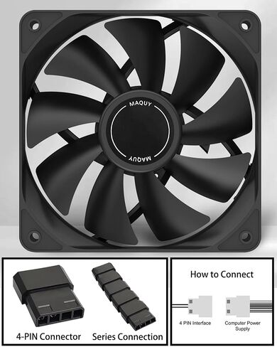 3 عبوات من مراوح علبة الكمبيوتر السوداء مقاس 120 مم، مراوح تبريد هواء عالية الأداء منخفضة الضوضاء 4 دبابيس 1200 دورة في الدقيقة مع 8 مخمدات مضادة للاهتزاز in Kuwait