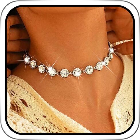 ACEDRE Colorful Gold Rhinestone Choker Necklace Multicolor Crystal Gem Costume Jewelry for Women in Saudi Arabia