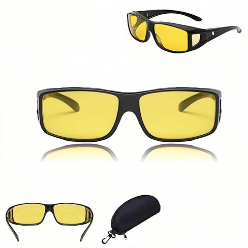 نظارات القيادة الليلية للرجال والنساء، نظارات مستقطبة عالية الدقة صفراء مضادة للتوهج مع حقيبة تخزين، تصميم ملفوف للقيادة وركوب الدراجات وصيد الأسماك in Kuwait