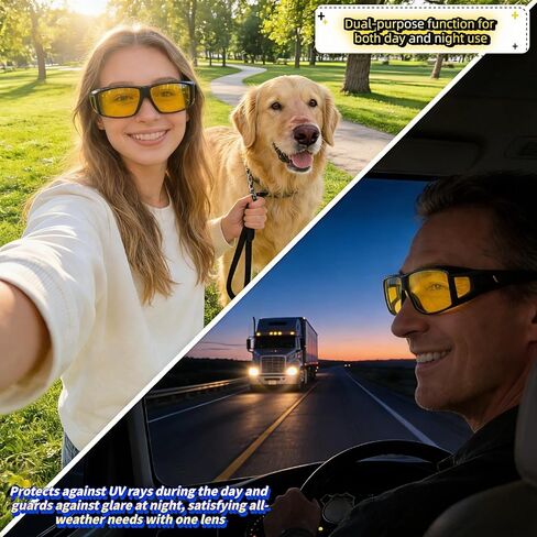 نظارات القيادة الليلية للرجال والنساء، نظارات مستقطبة عالية الدقة صفراء مضادة للتوهج مع حقيبة تخزين، تصميم ملفوف للقيادة وركوب الدراجات وصيد الأسماك in Kuwait