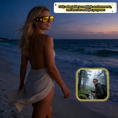 نظارات القيادة الليلية للرجال والنساء، نظارات مستقطبة عالية الدقة صفراء مضادة للتوهج مع حقيبة تخزين، تصميم ملفوف للقيادة وركوب الدراجات وصيد الأسماك in Kuwait