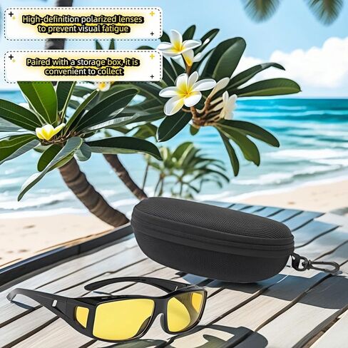 نظارات القيادة الليلية للرجال والنساء، نظارات مستقطبة عالية الدقة صفراء مضادة للتوهج مع حقيبة تخزين، تصميم ملفوف للقيادة وركوب الدراجات وصيد الأسماك in Kuwait