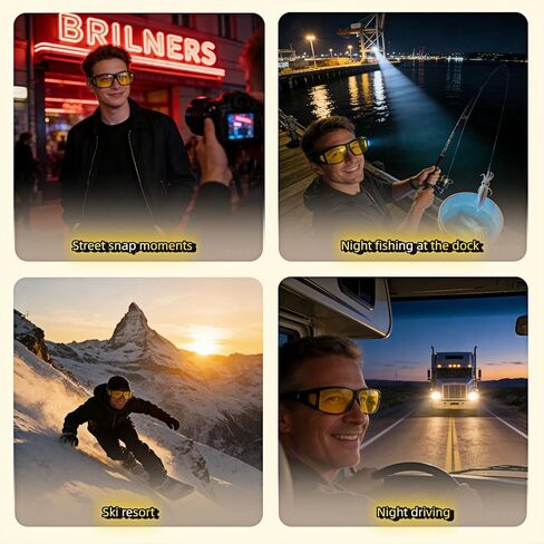 نظارات القيادة الليلية للرجال والنساء، نظارات مستقطبة عالية الدقة صفراء مضادة للتوهج مع حقيبة تخزين، تصميم ملفوف للقيادة وركوب الدراجات وصيد الأسماك in Kuwait