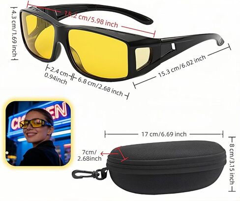 نظارات القيادة الليلية للرجال والنساء، نظارات مستقطبة عالية الدقة صفراء مضادة للتوهج مع حقيبة تخزين، تصميم ملفوف للقيادة وركوب الدراجات وصيد الأسماك in Kuwait