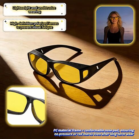 نظارات القيادة الليلية للرجال والنساء، نظارات مستقطبة عالية الدقة صفراء مضادة للتوهج مع حقيبة تخزين، تصميم ملفوف للقيادة وركوب الدراجات وصيد الأسماك in Kuwait