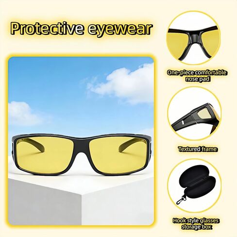 نظارات القيادة الليلية للرجال والنساء، نظارات مستقطبة عالية الدقة صفراء مضادة للتوهج مع حقيبة تخزين، تصميم ملفوف للقيادة وركوب الدراجات وصيد الأسماك in Kuwait